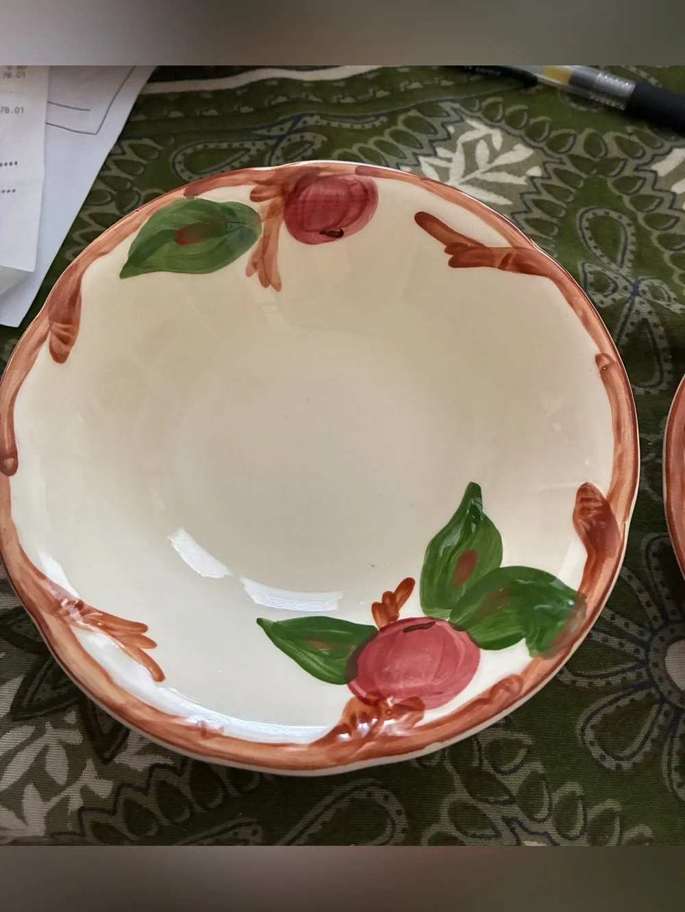 Franciscan Apple Bowls. Two 5”,one 6”. Dating 1963, 1979 & 2004. EC. Handpainted